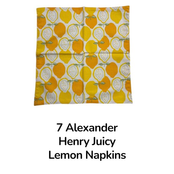 Set Of 7 Alexander Henry Juicy Lemon Napkins 13"x13" Cotton Square - Picture 1 of 10